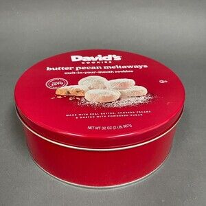 David's Cookies Red Empty Round Tin Can